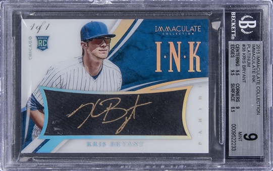 2015 Panini Immaculate Collection "Immaculate Ink" Platinum #38 Kris Bryant Signed Rookie Card (#1/1) - BGS MINT 9/BGS 10
